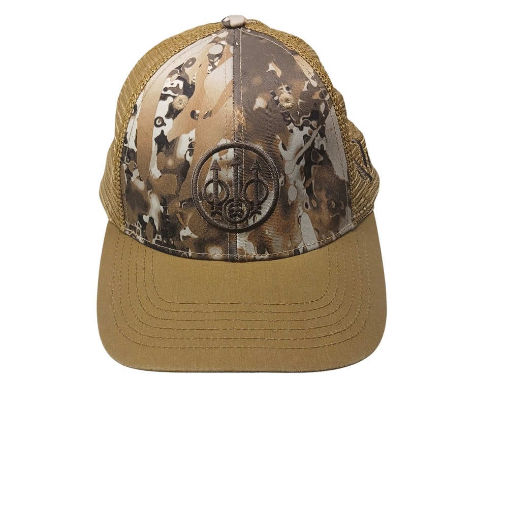 Beretta Mens Camo Trucker Hat Brown Mesh Snapback Trident Logo Hunting Cap